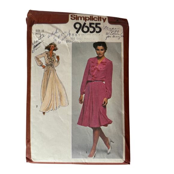 Vtg DRESS Pullover Two Lengths GOWN Ruffle Neckline Simplicity 9655 1980 Pattern - Picture 1 of 3